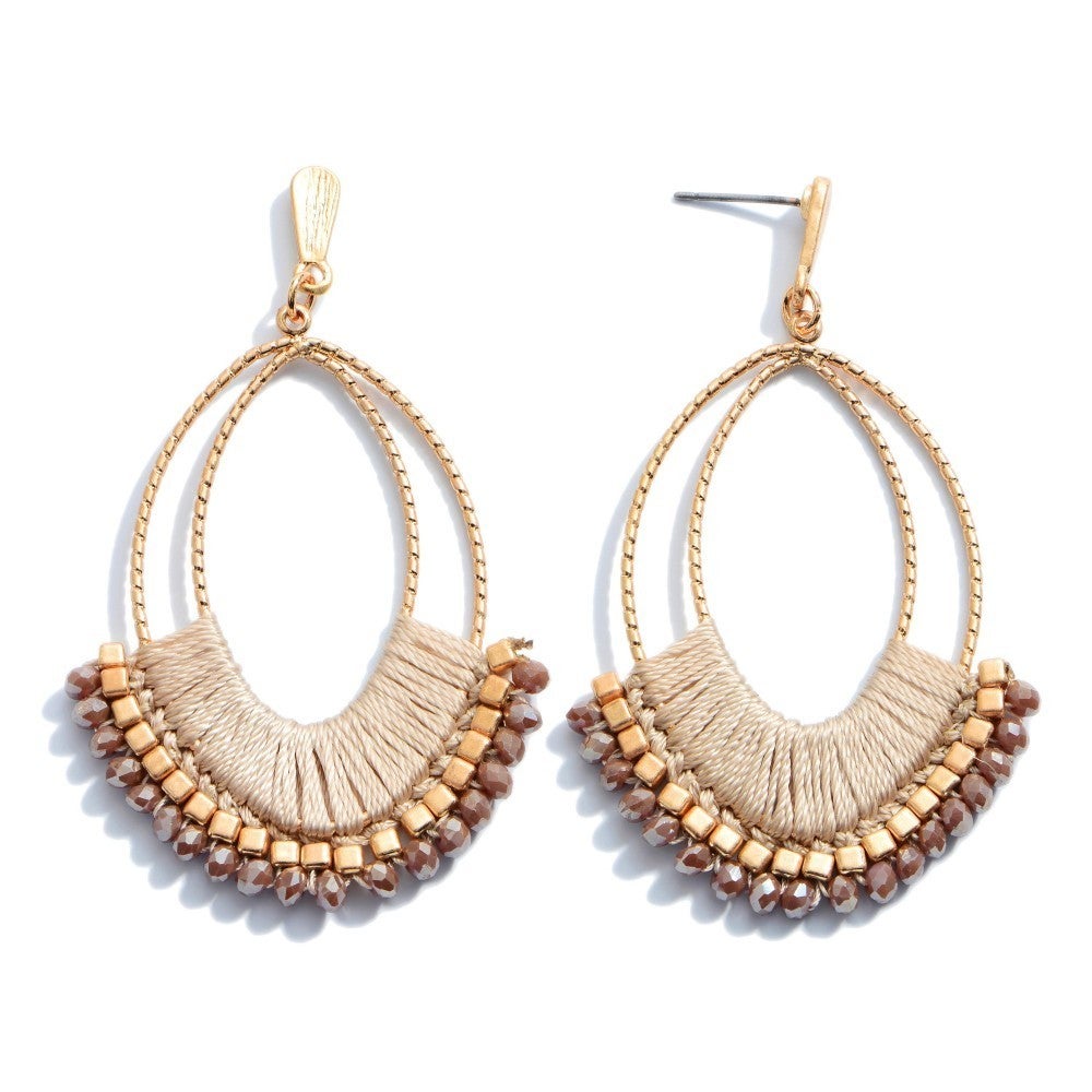 Thread wrapped beaded drop earrings