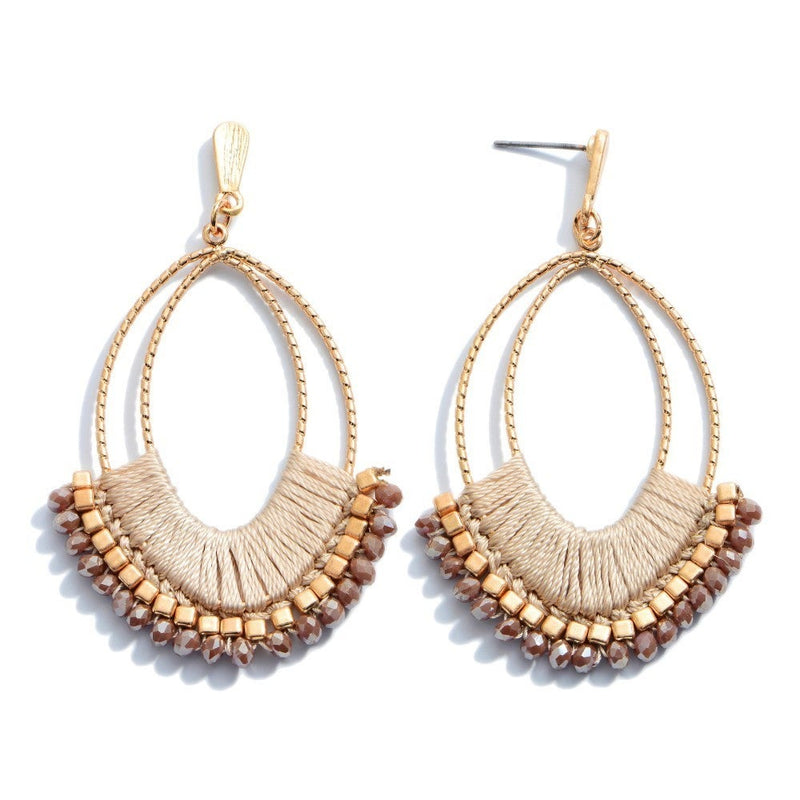 Thread wrapped beaded drop earrings