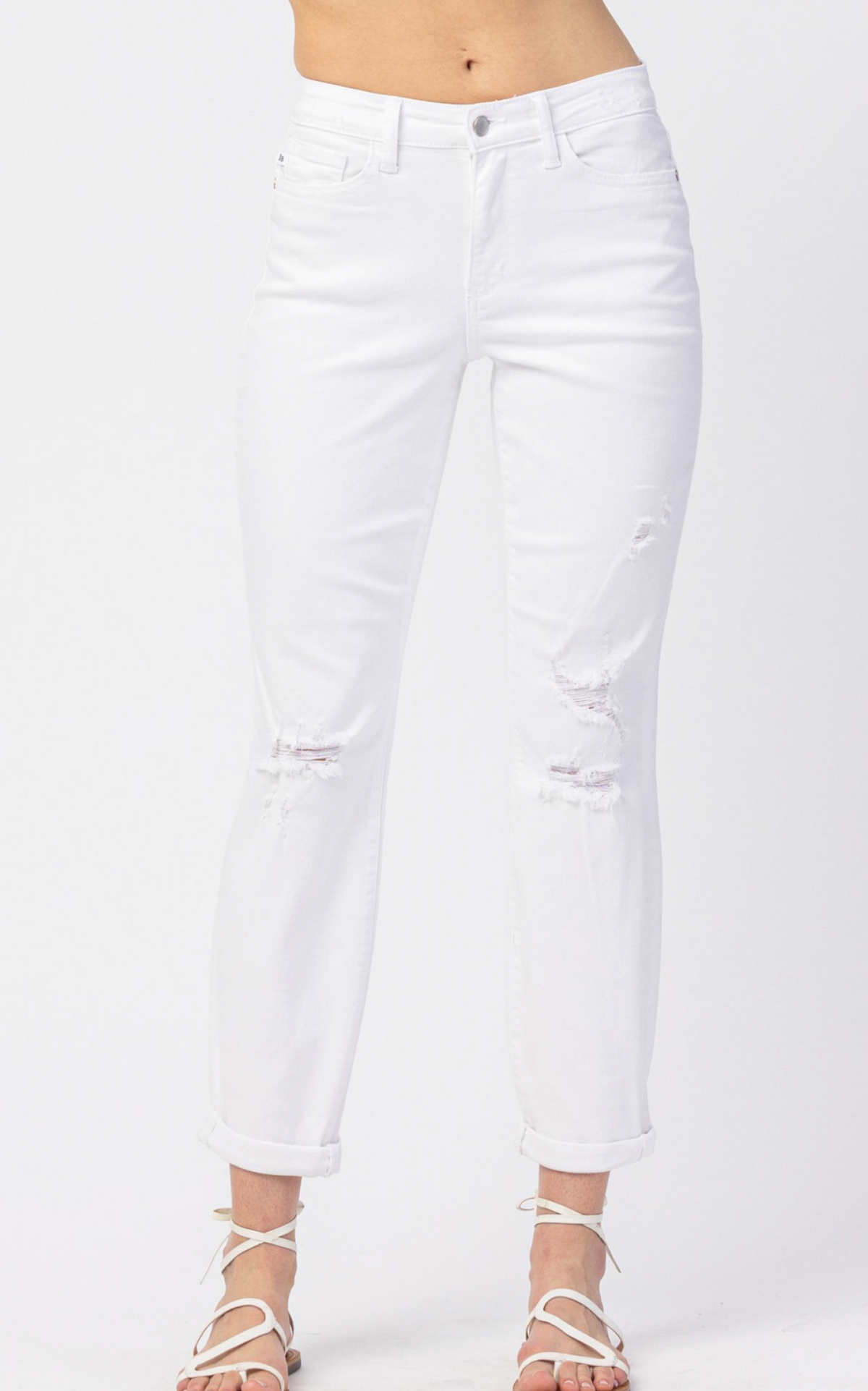 Judy Blue Midrise Destroyed Boyfriend (White)