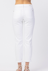 Judy Blue Midrise Destroyed Boyfriend (White)
