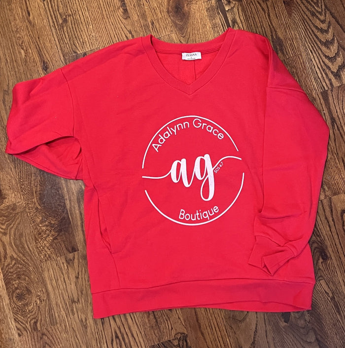 AG Boutique logo v neck graphic sweatshirt w/ pockets