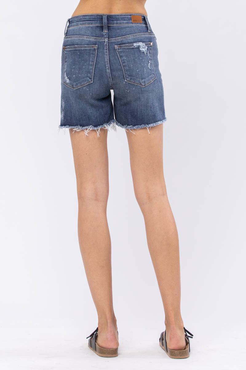 Judy Blue mid-rise bleach splash destroy shorts