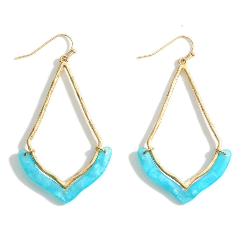 Gold teardrop earrings with resin accents