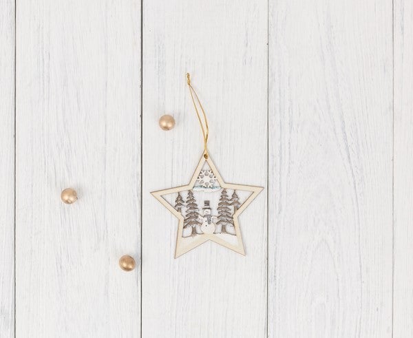 Chipwood Snowman Star Ornament
