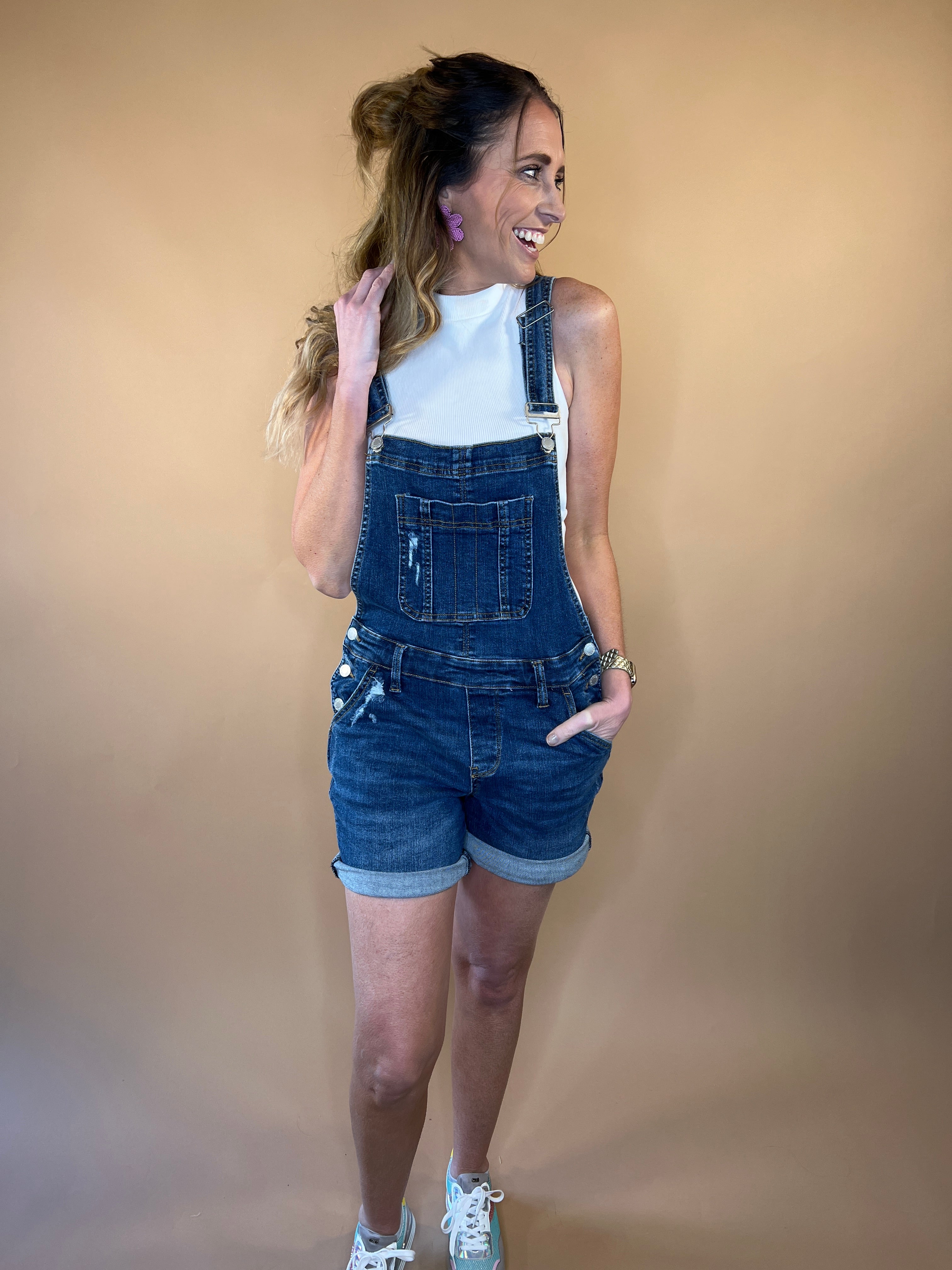 Blue jean store short overalls