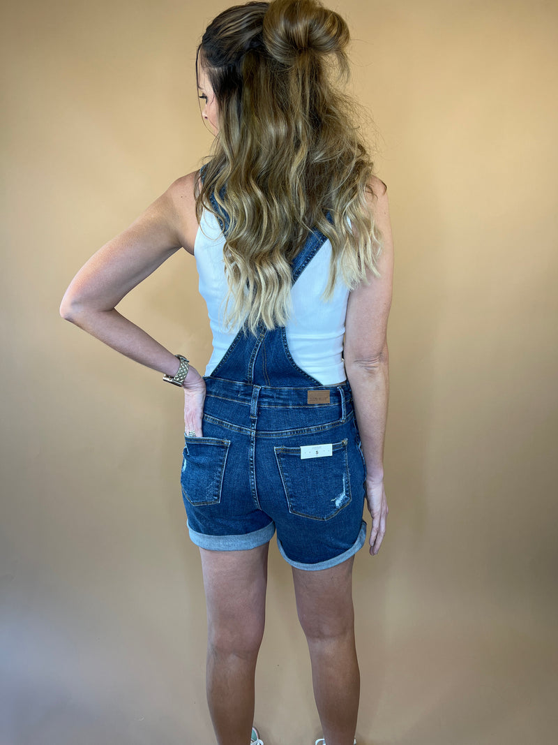 Judy Blue HW Destroy & Double Cuff Short Overalls