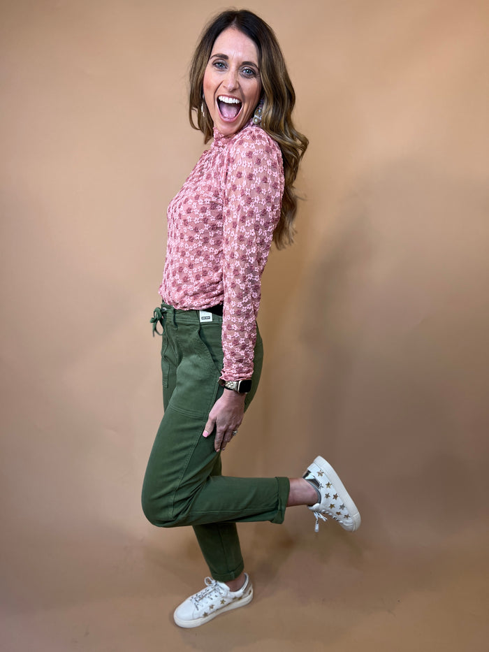 Judy Blue Zipper Fly w/ Double Cuff Jogger in Kale