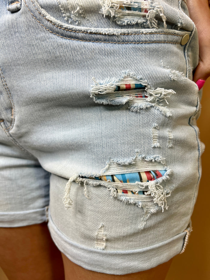 Judy Blue Hi-rise cuffed printed lining shorts