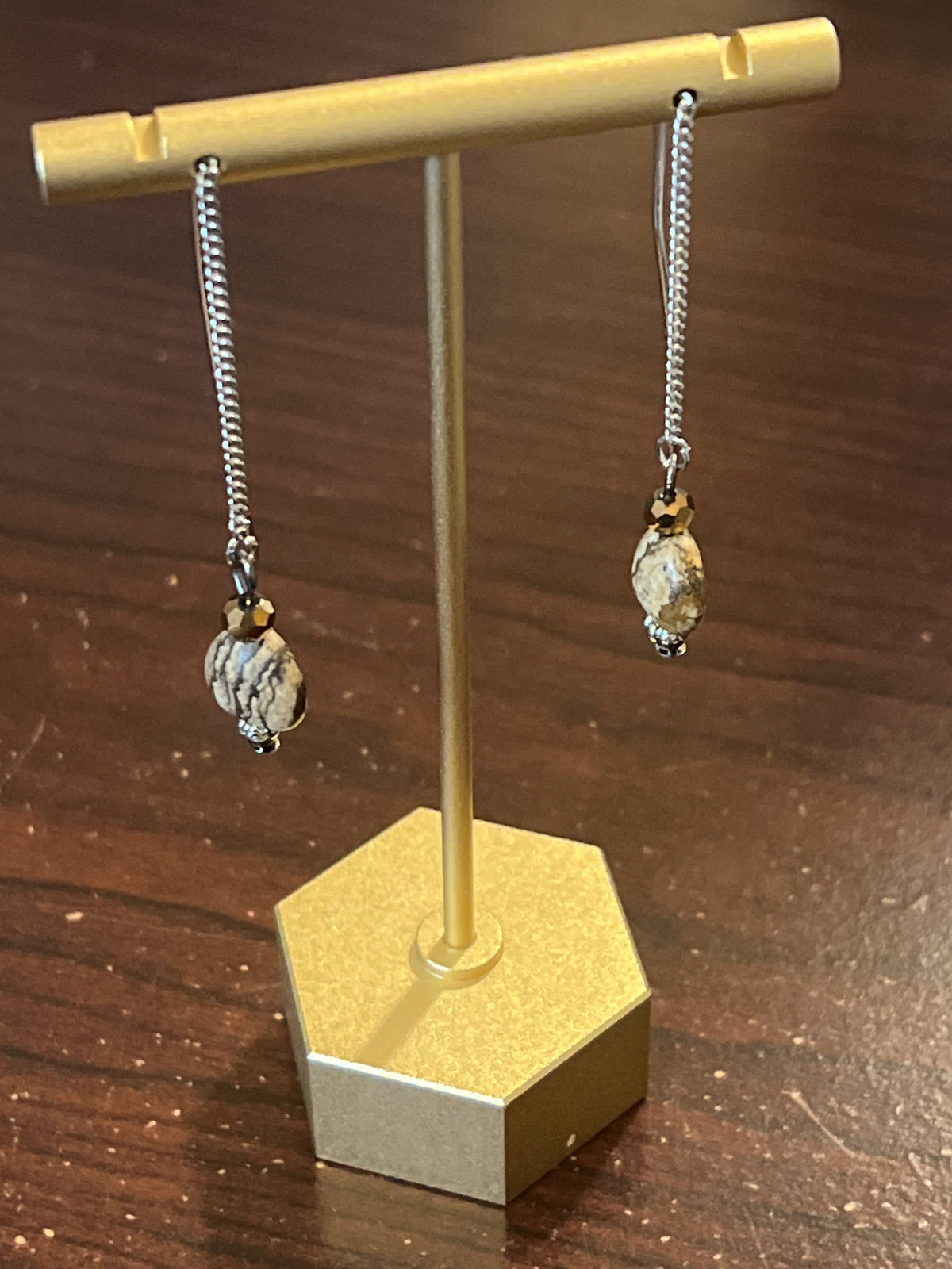 Dainty Chain with Stone Dangle Earrings