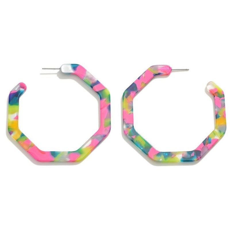 Large Hexagonal Acetate Hoop Earrings  *2 colors*