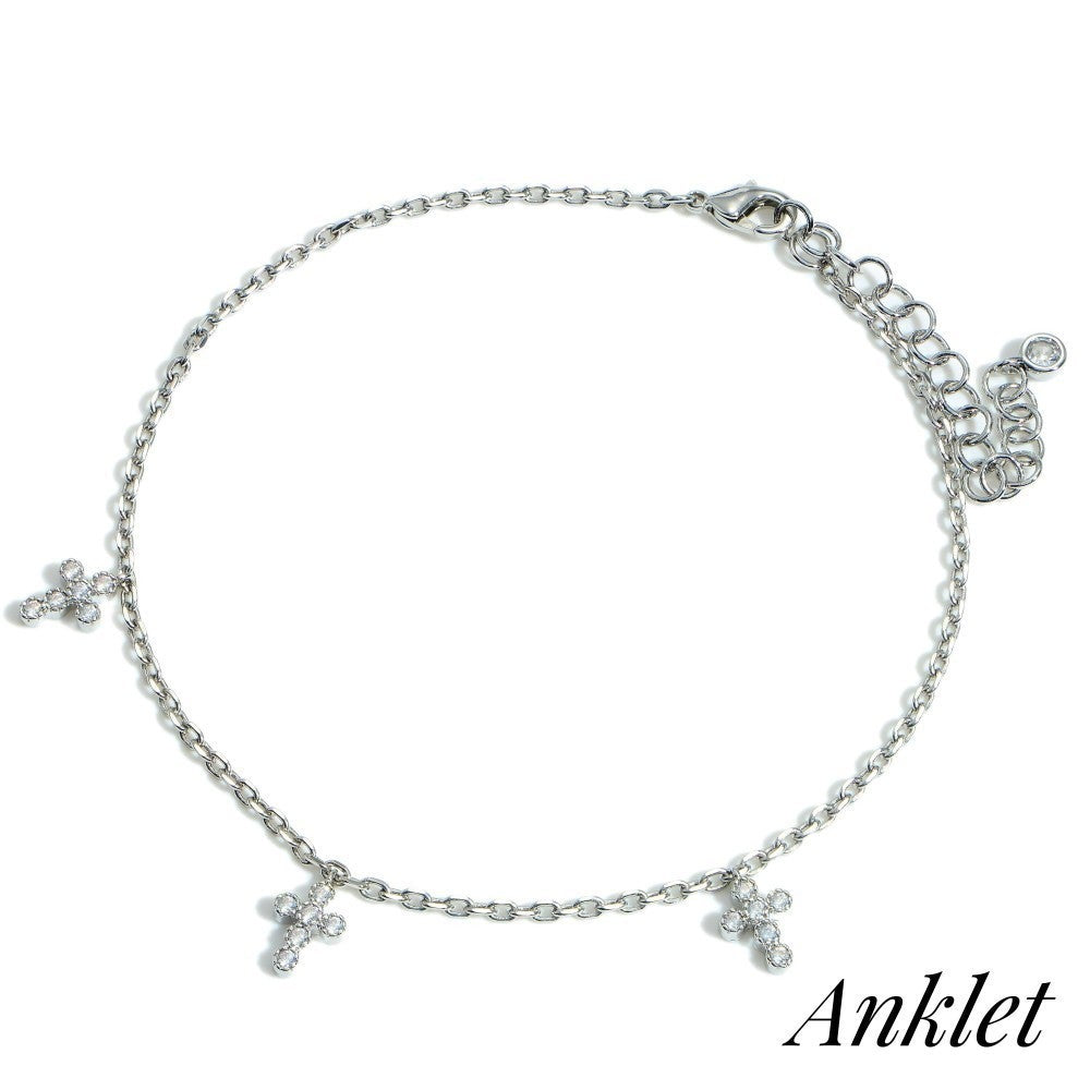 Metal anklet with cross accents (multiple colors)