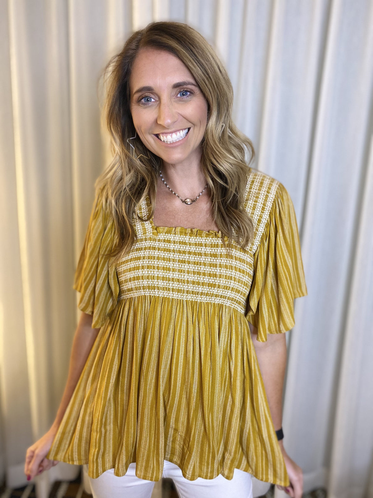 Mustard Boho Short Sleeve Top
